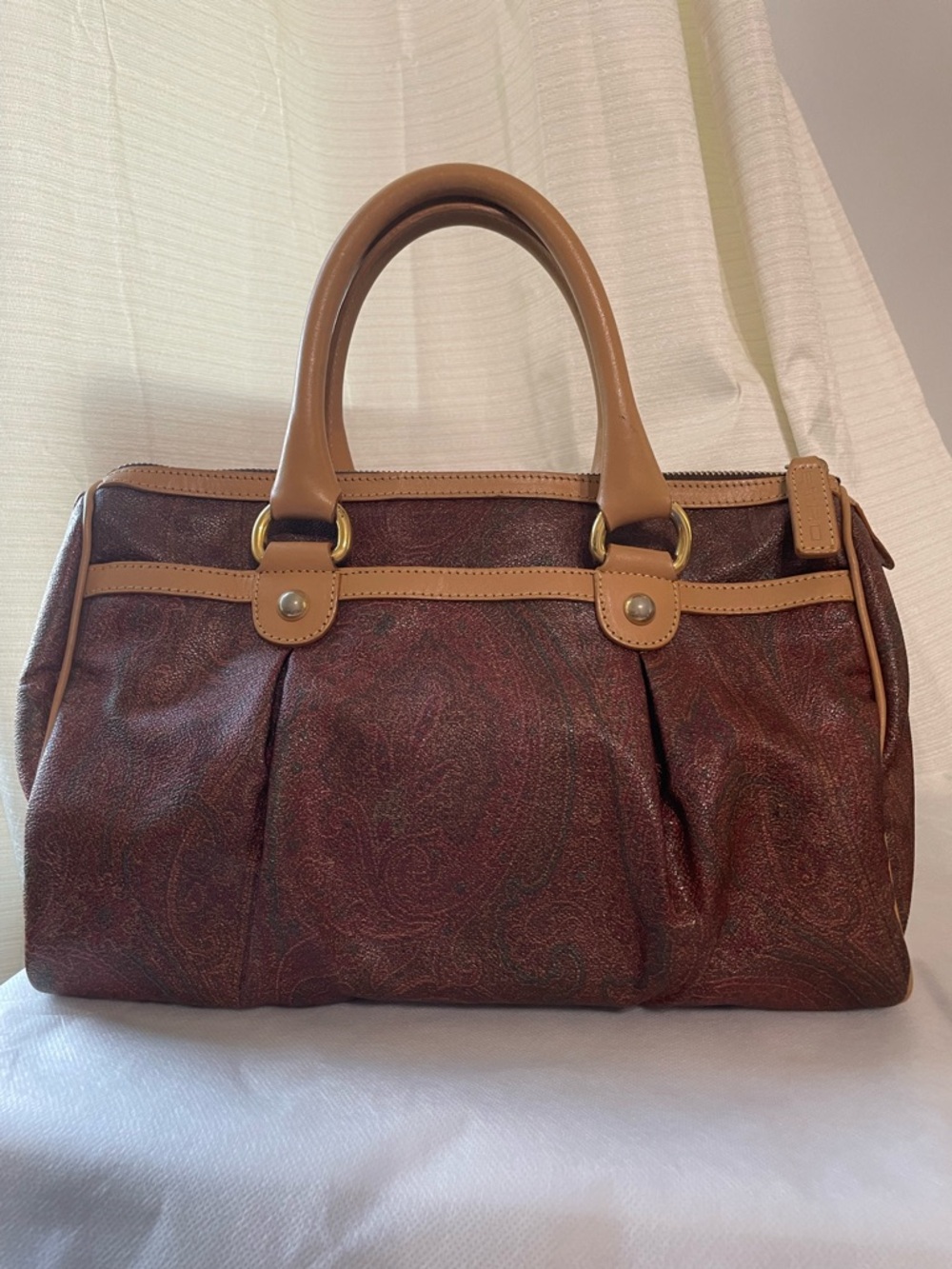 Etro Satchel Bag EUC Vtg Etro Paisley Boston Bag Leather Handles Made in Italy - Picture 4 of 17
